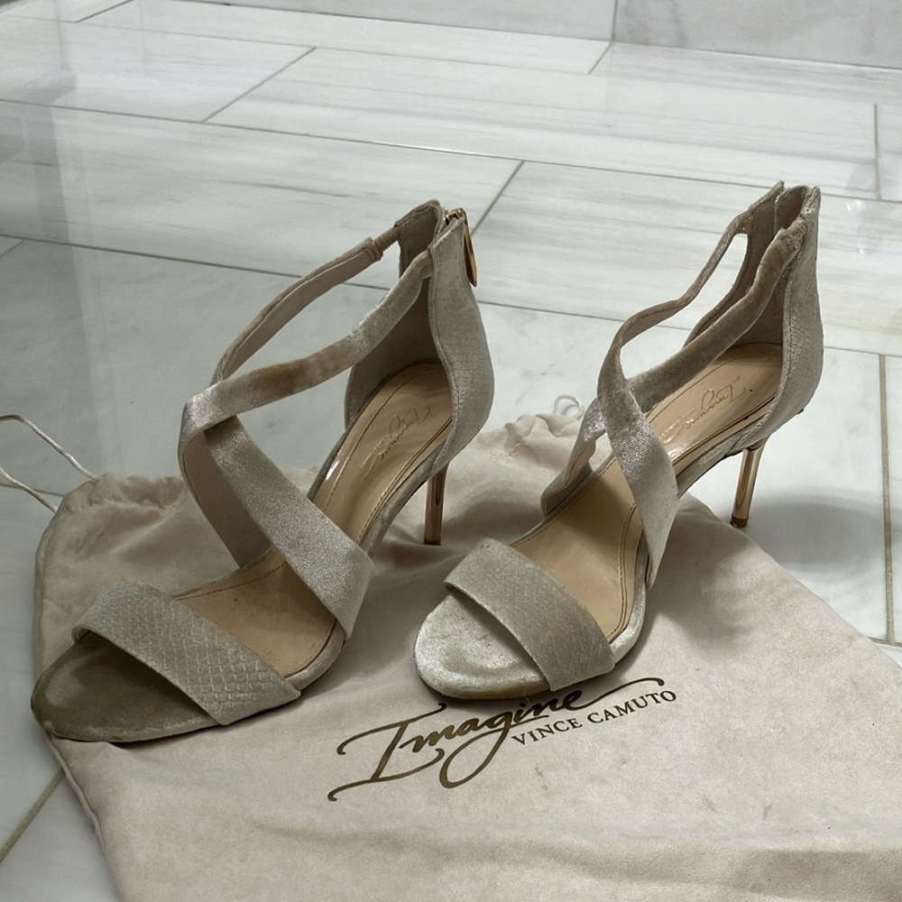 Vince Camuto Cream Stiletto Heels with Strappy Design